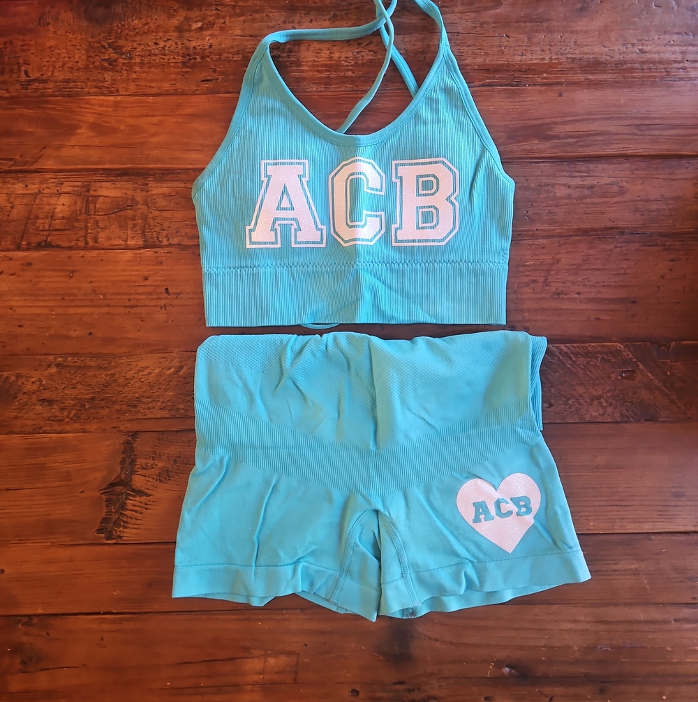 Aqua Ribbed Crop Top & High-Waist Shorts Set - ACB Detail